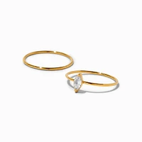 Gold-tone Stainless Steel Cubic Zirconia Marquise Ring Set - 2 Pack