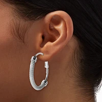 Silver-tone Half Mesh 40MM Hoop Earrings