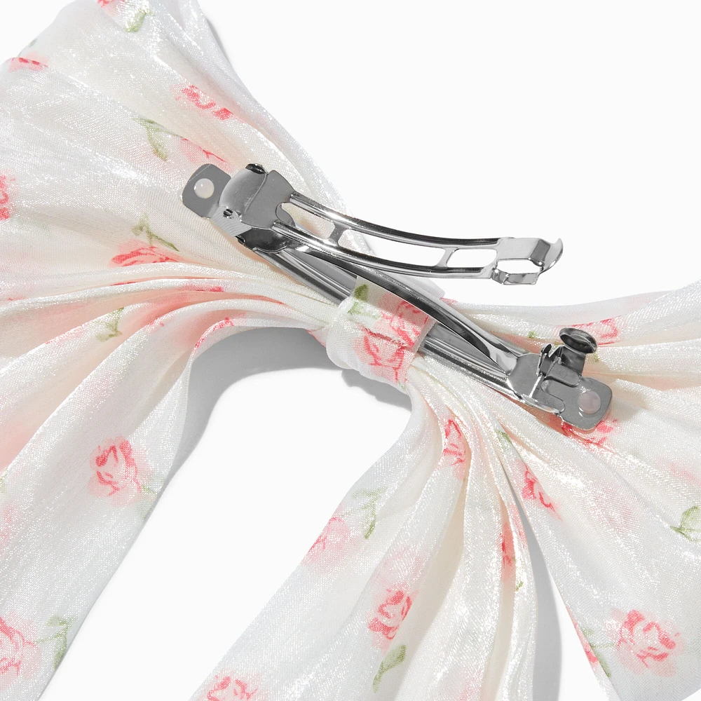 Pink Floral Organza Hair Bow Clip