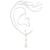 Silver 1.5" Crystal Pearl Linear Drop Earrings