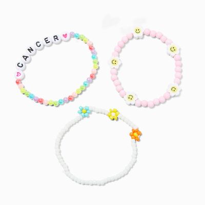 Zodiac Daisy Happy Face Beaded Stretch Bracelets - 3 Pack, Cancer