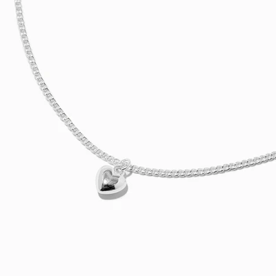 Silver-tone Tiny Puffy Heart Pendant Necklace