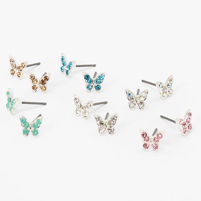 Pastel Rhinestone Butterfly Mixed Stud Earrings - 6 Pack