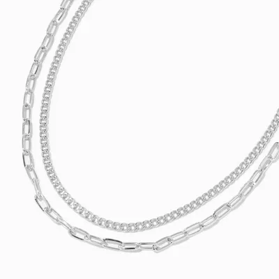 Silver Curb & Paperclip Chain Multi-Strand Necklace