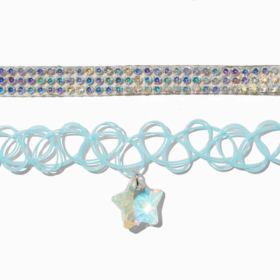 Iridescent Crystal & Blue Tattoo Star Choker Necklaces - 2 Pack