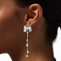 Silver-tone Bow Pearl Clip-On Drop Earrings