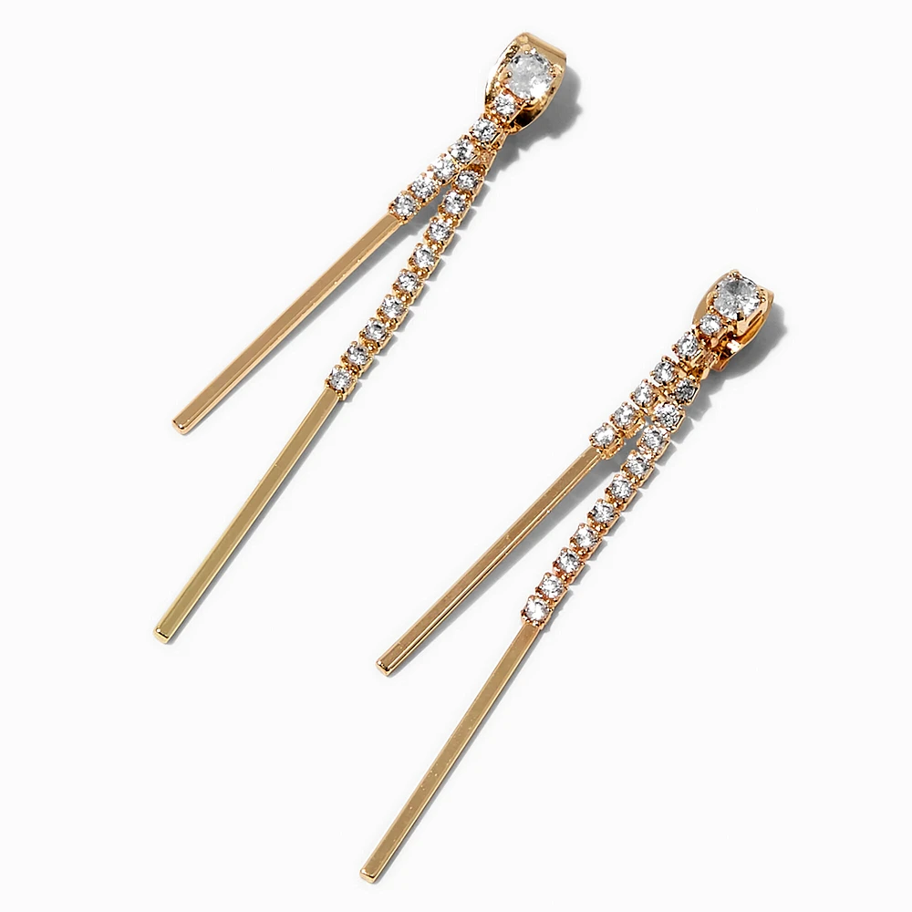 Gold-tone Cubic Zirconia Stick Front & Back Drop Earrings