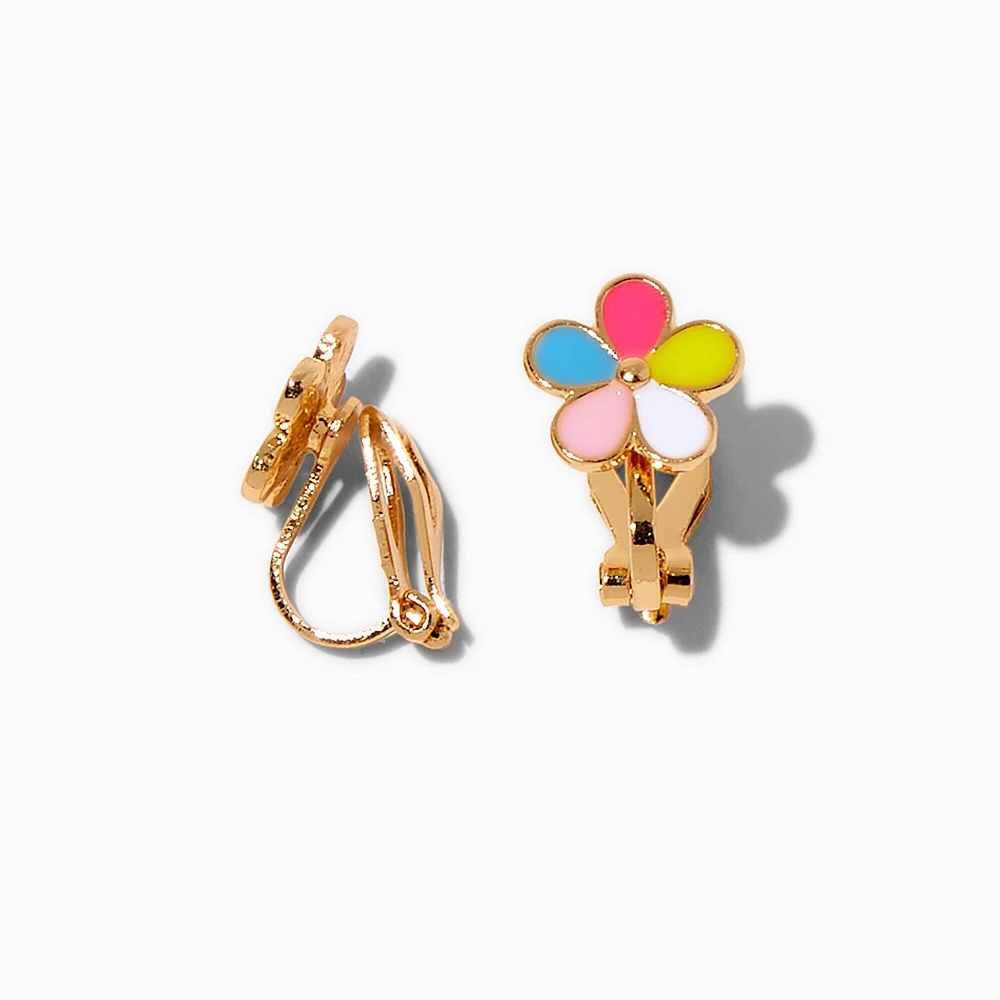 Rainbow Daisy Clip-On Stud Earrings