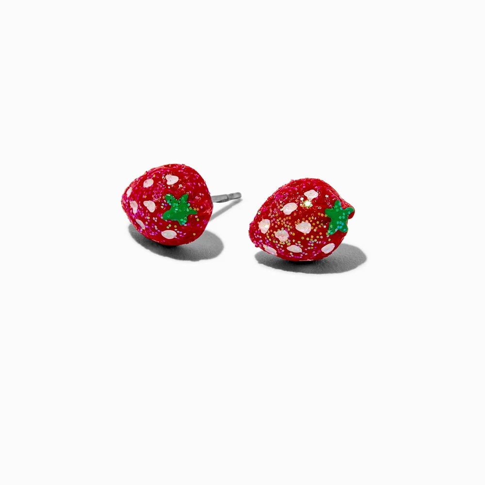 Glitter Strawberry Stud Earrings