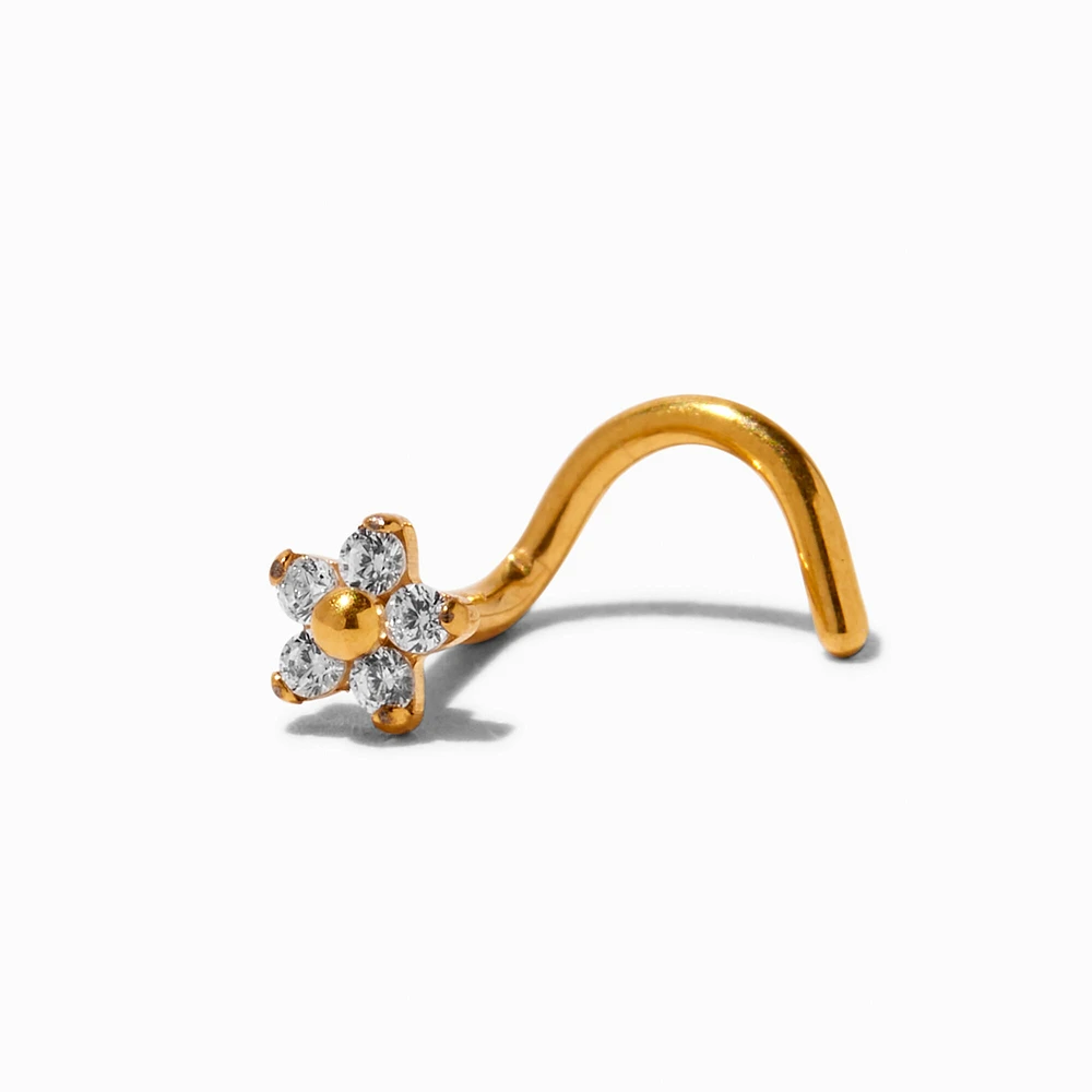 18G Gold-tone Titanium Cubic Zirconia Flower Nose Stud