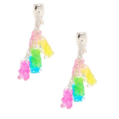 1" Rainbow Gummy Bears® Clip On Drop Earrings