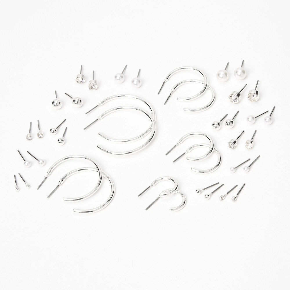 Silver-tone Graduated Mixed Earrings Set - 20 Pack