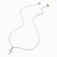 Gold-tone Stainless Steel Pavé Cross Pendant Necklace