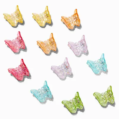 Rainbow Iridescent Butterfly Mini Hair Claws - 12 Pack