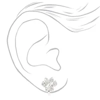 Silver 10MM Cubic Zirconia Paw Print Clip-On Earrings