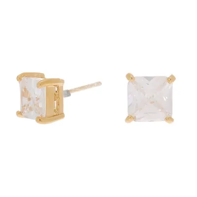 18kt Gold Plated Cubic Zirconia Square Stud Earrings - 7MM