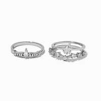 Silver-tone Cubic Zirconia Celestial Ring Stack - 2 Pack