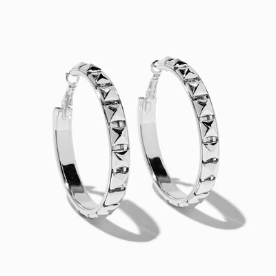 Silver-tone 60mm Studded Hoop Earrings