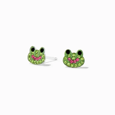 Sterling Silver Crystal Frog Stud Earrings