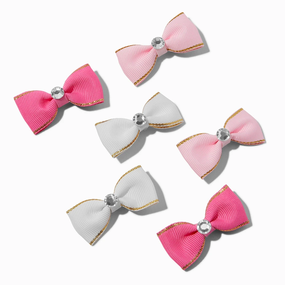 Claire's Club Gem Pink Bow Hair Clips - 6 Pack