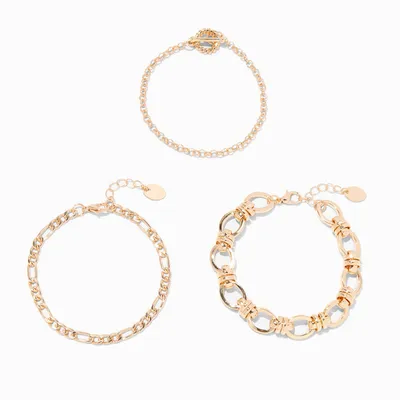 Gold Chain Link Bracelets - 3 Pack