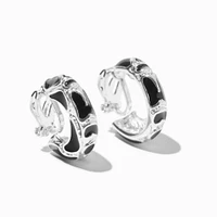 Black Enamel Silver-tone 10MM Clip-On Hoop Earrings