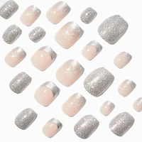 Silver Snowflake Coffin Press On Faux Nail Set - 24 Pack