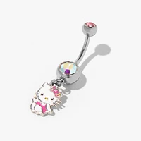 Hello Kitty® Silver 14G Iridescent Stone Charm Belly Ring