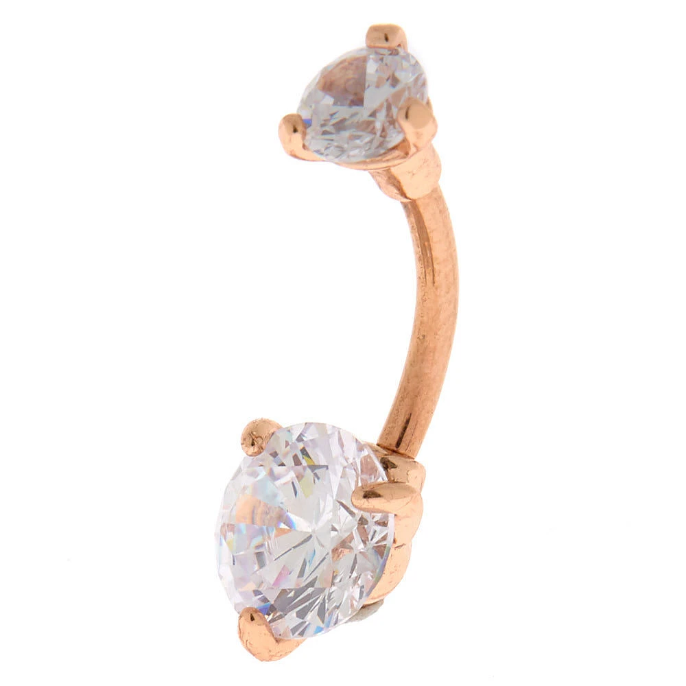 Rose Gold-tone Stainless Steel Cubic Zirconia Round 14G Belly Bar