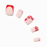 Red Heart French Tip Square Vegan Faux Nail Set - 24 Pack