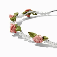 Silver-tone Blush Pink Rose & Pearl Headband