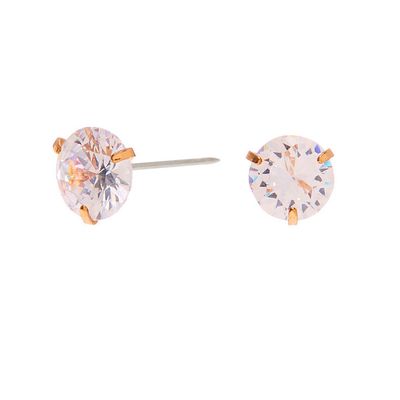 Gold Cubic Zirconia 7MM Round Stud Earrings