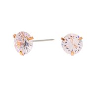 Gold Cubic Zirconia 7MM Round Stud Earrings