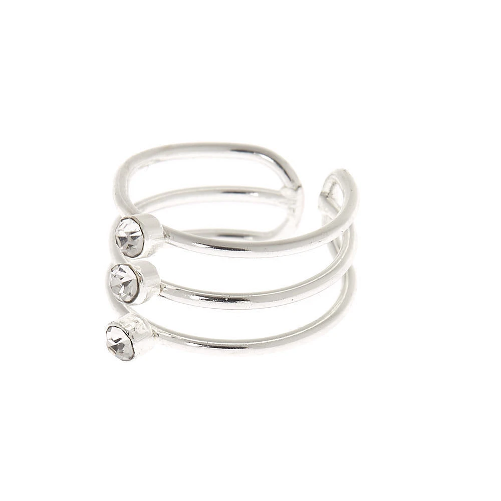 Silver Embellished Triple Band Ear Cuff