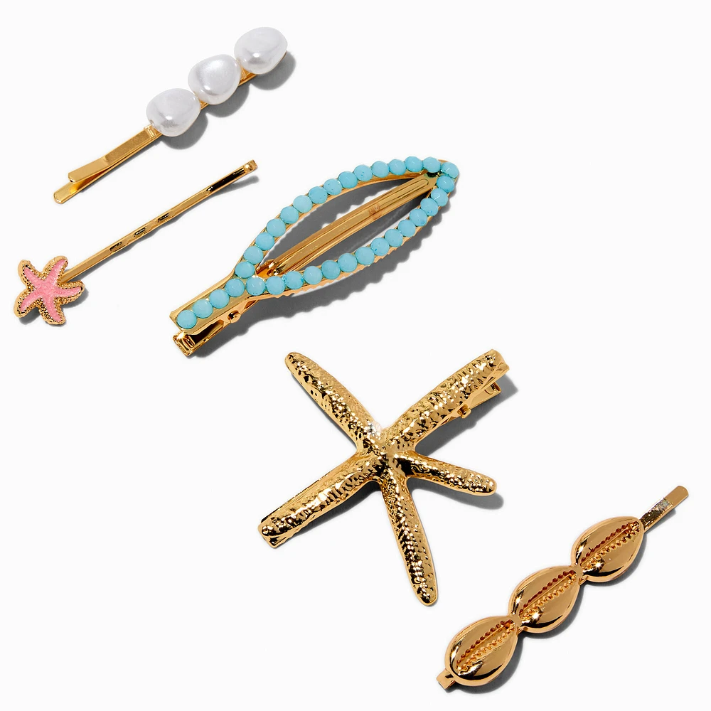 Gold-tone Mixed Starfish Hair Clips & Pins - 5 Pack