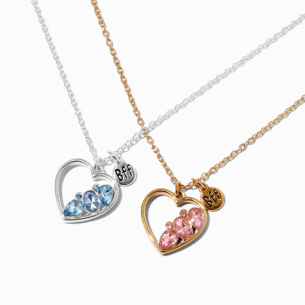 Best Friends Mixed Metal Half Rhinestone Heart Pendant Necklaces - 2 Pack