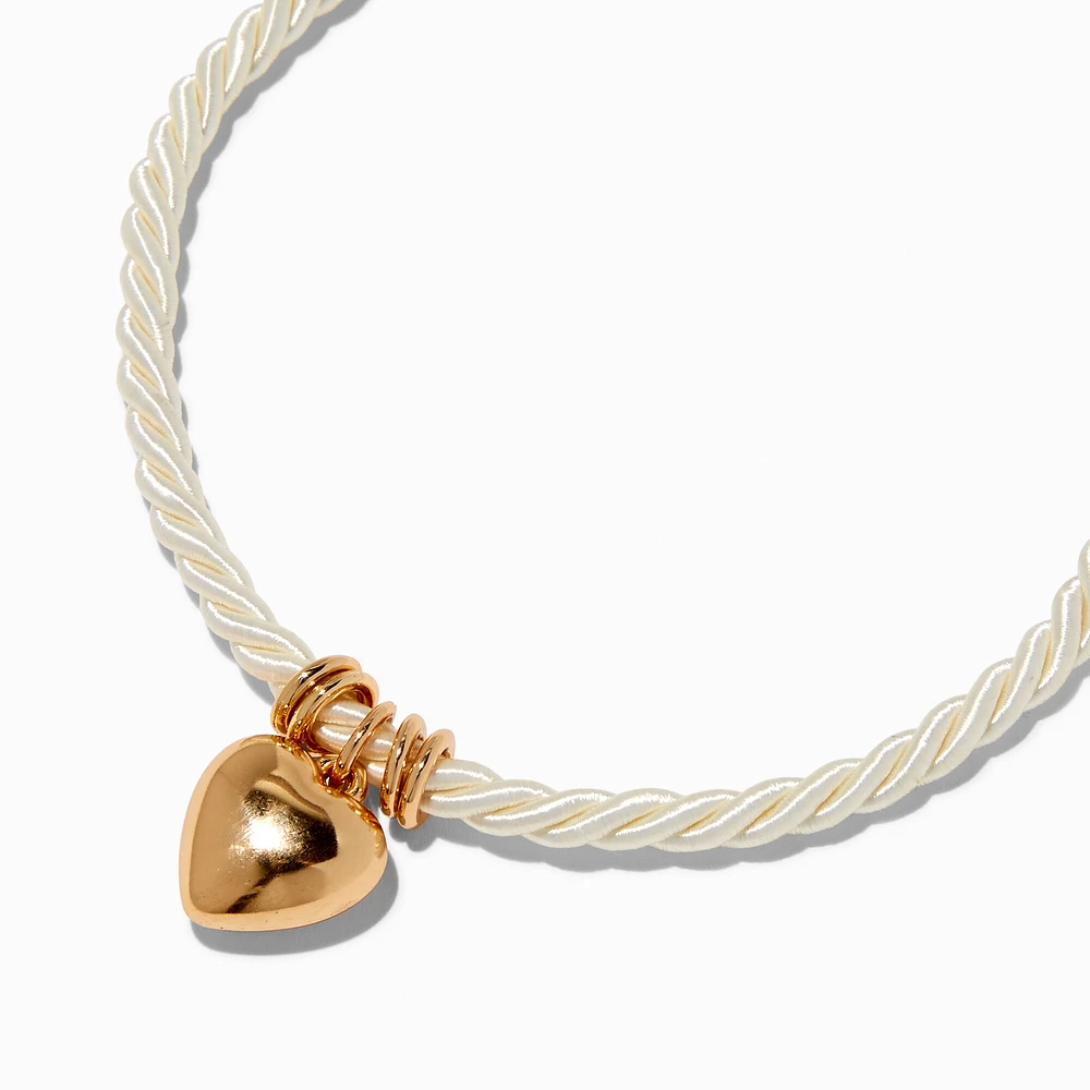 Gold-tone Heart Pendant Twisted Chunky Rope Choker Necklace