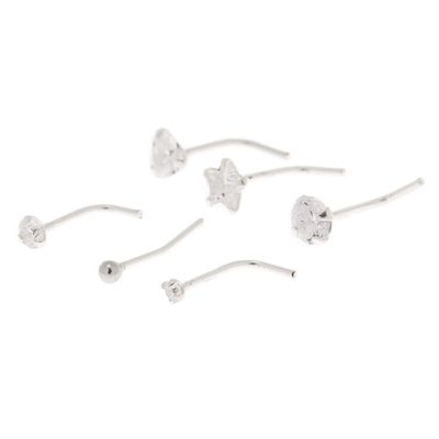 Sterling Silver 22G Mixed Cubic Zirconia Nose Studs - 6 Pack