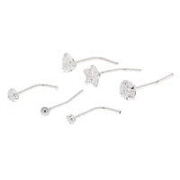 Sterling Silver Cubic Zirconia Mixed 22G Nose Studs - 6 Pack