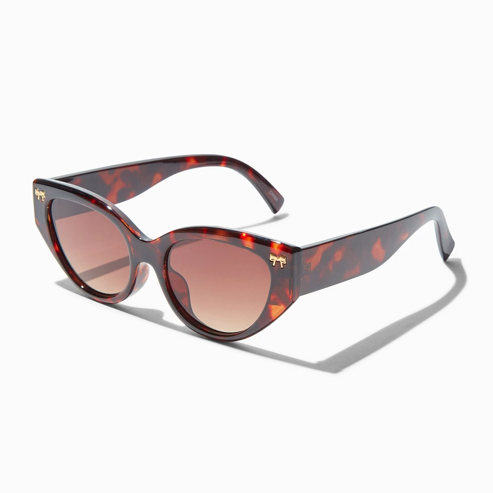 Gold Bow Studded Brown Tortoiseshell Retro Sunglasses