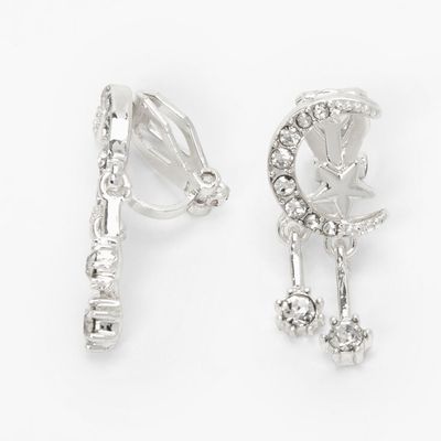 Silver Cubic Zirconia Celestial Clip-On Earrings