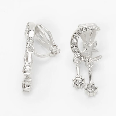 Silver-tone Cubic Zirconia Celestial Clip-On Earrings