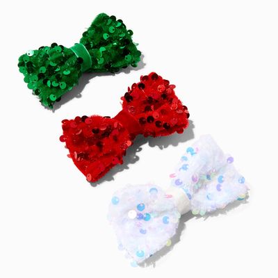 Holiday Sequin Bow Hair Clips - 3 Pack