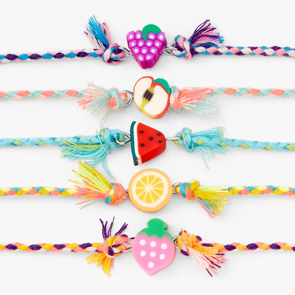 Mixed Fruit Adjustable Woven Bracelets - 5 Pack