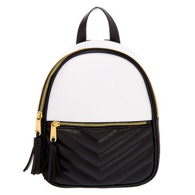 Quilted Chevron Black & White Small Backpack