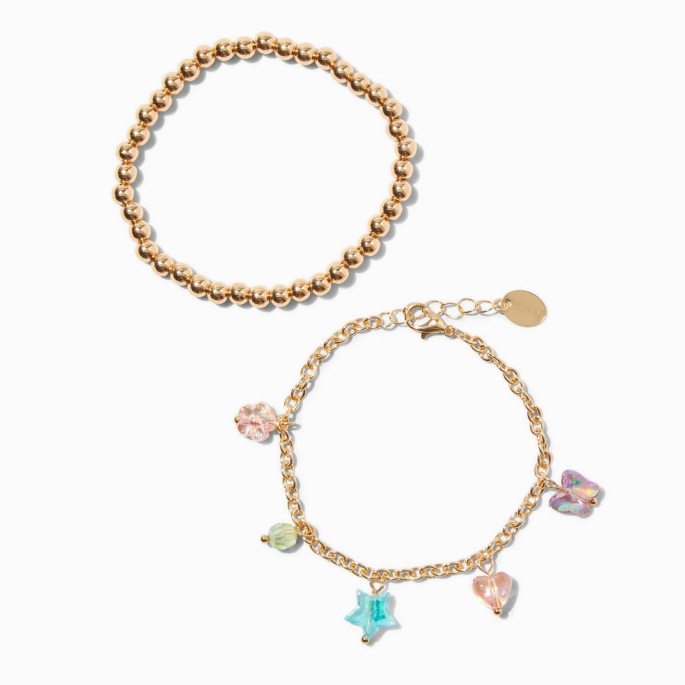 Gold-tone Uptown Iridescent Charm Bracelet Set - 2 Pack