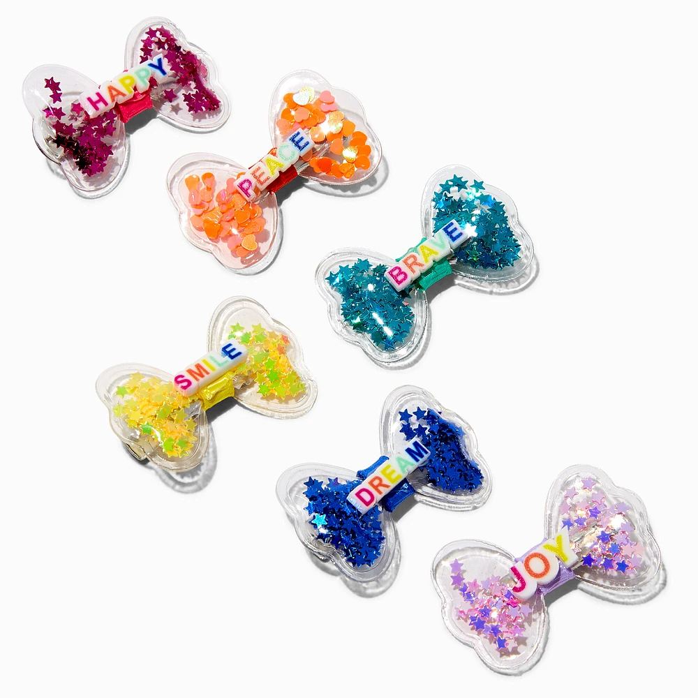 Claire's Club Rainbow Affirmation Shaker Bow Hair Clips - 6 Pack