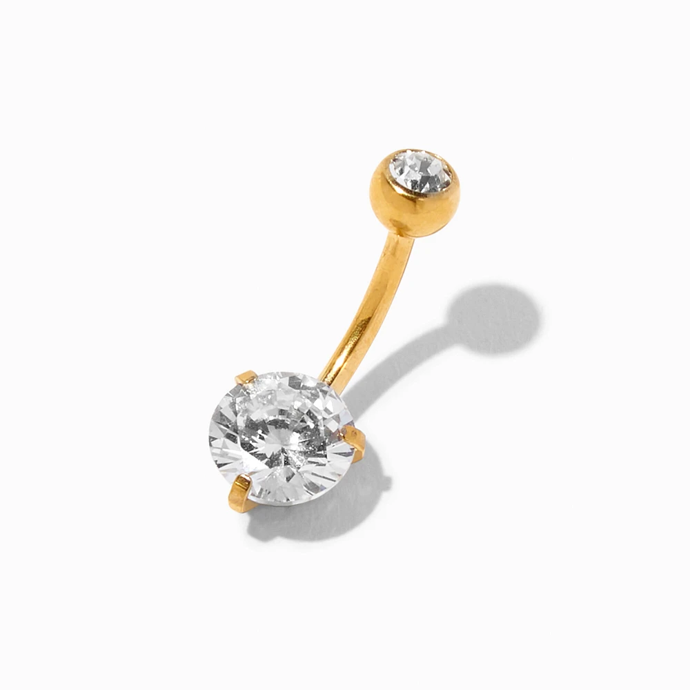 Silver Titanium 14G Stud Crystal Belly Bar