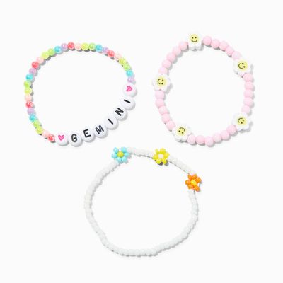 Zodiac Daisy Happy Face Beaded Stretch Bracelets - 3 Pack, Gemini