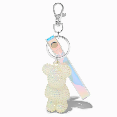 White Bling Bear Keychain